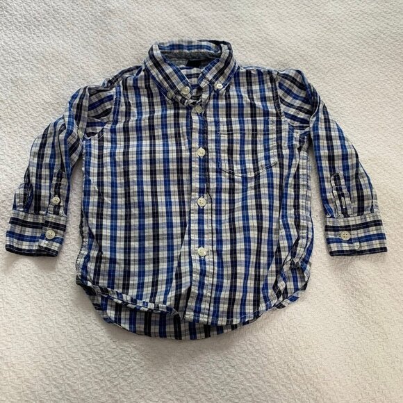 5/$25 babyGap blue black striped collared long sleeve button front shirt - Picture 1 of 7